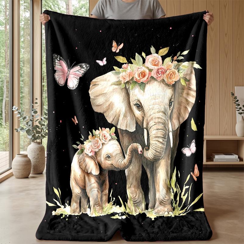 Elephants In Forest Paradise Theme Blanket Lightweight Warm Flannel Blanket Decorative Throw Blanket for Home Decoration