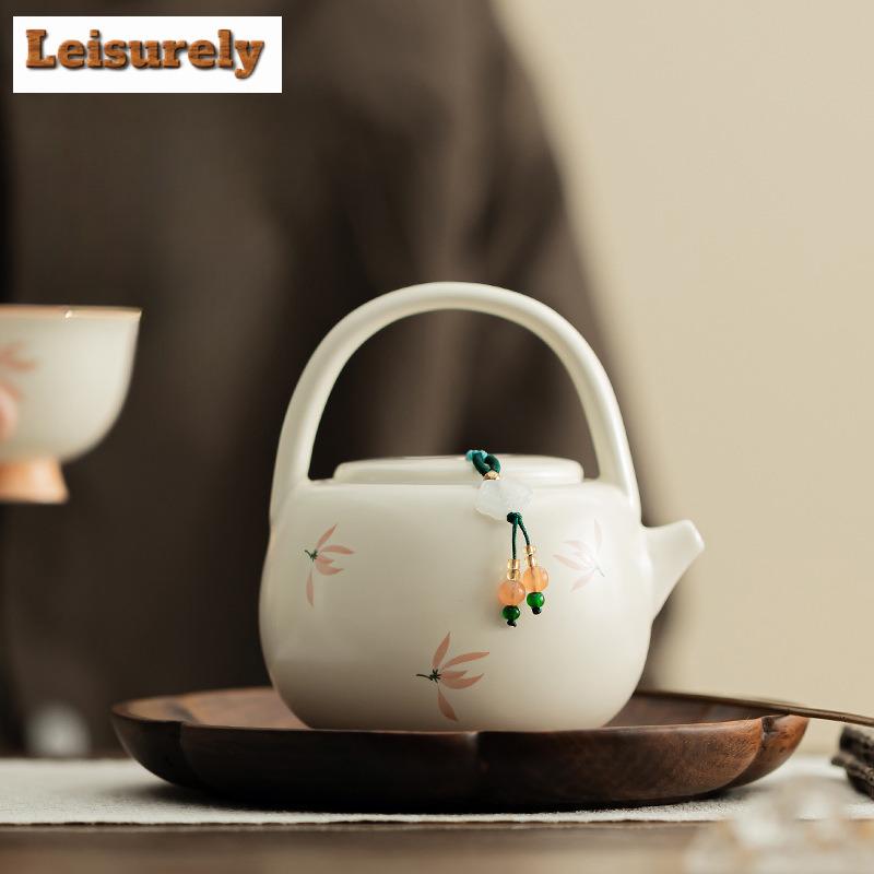 203ml Orchid Wind Chime Cream Ding Kiln Teapot Vintage Tea Infuser Pot Tea Maker Kettle with Strainer Tableware Supplies Craft