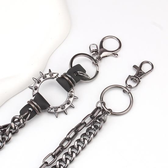 Trouser Chain Double Layer Metal Alloy Pants Chain with Spiked Ring Snap-On Lobster Clasp Punk Hip-Hop Style Pants Accessory