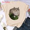 Female Funny T Shirt Watermelon Cat Silly Cat Meme T-Shirt A Hilarious Watermelon Print Shirt Is A Stylish Top Women