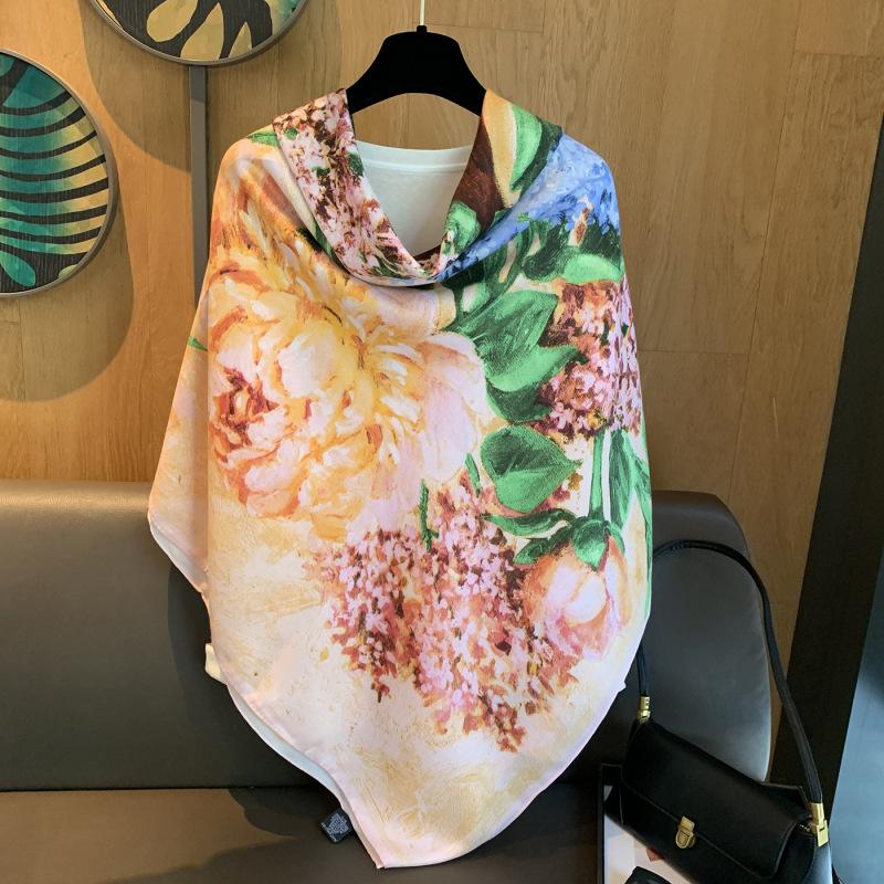 130Cm Square Scarf Women'S Summer Air-Conditioned Room With Large Shawl Spring And Autumn Thin High-End Sunscreen Light Luxury Shawl Square Scarf