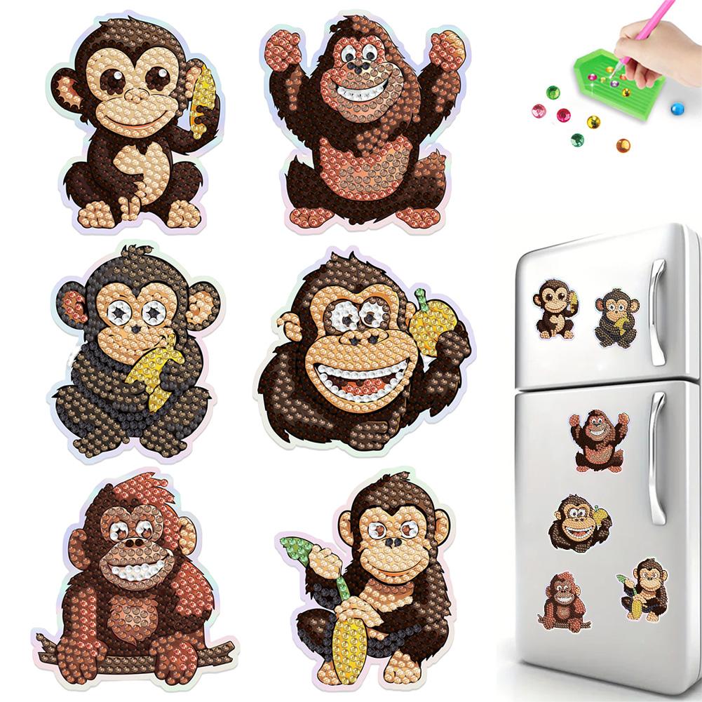 6Pcs Animal DIY Diamond Painting Fridge Magnets 6Pcs Animal Print DIY Crystal Sparkling Diamond Magnets Set for Art Crafts Gift