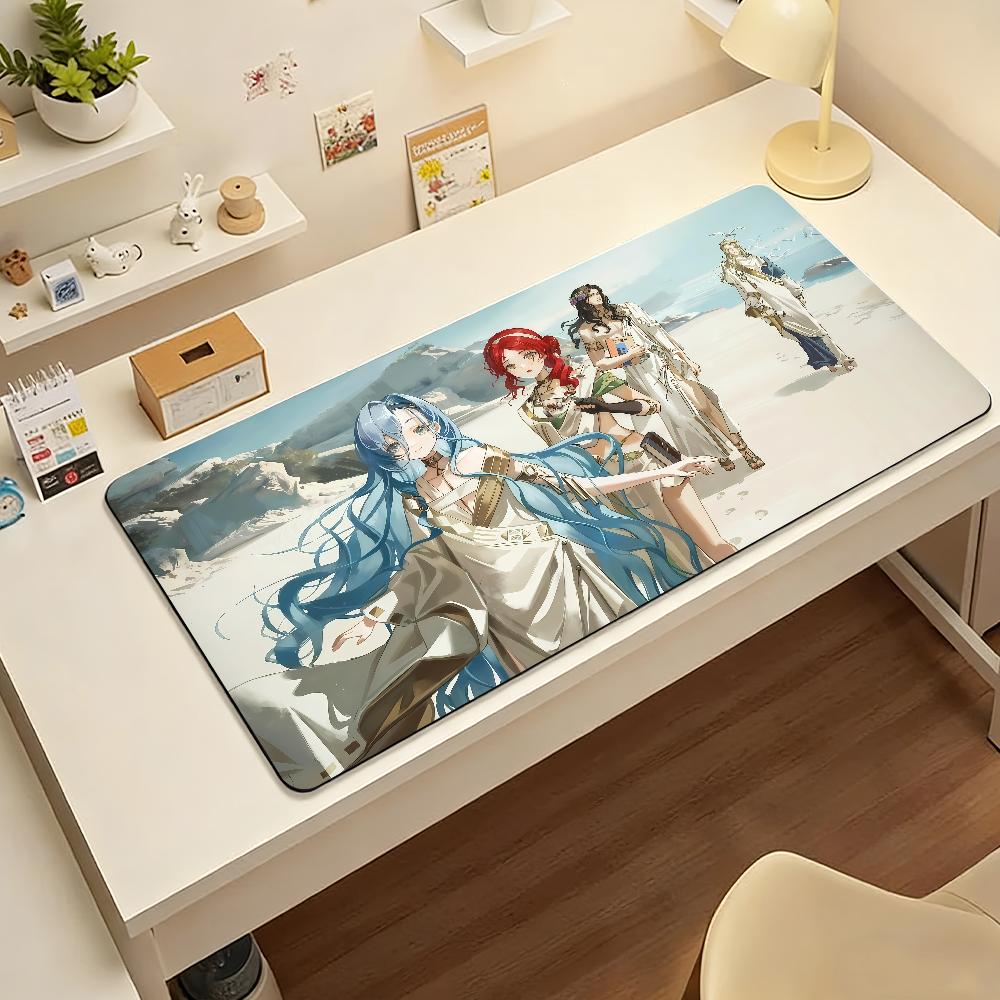 Large Gaming Desk Mat Antislip Rubber Base Stitched Edges Mythical Anime Character Beach Print Nonslip Extended Mouse Pad