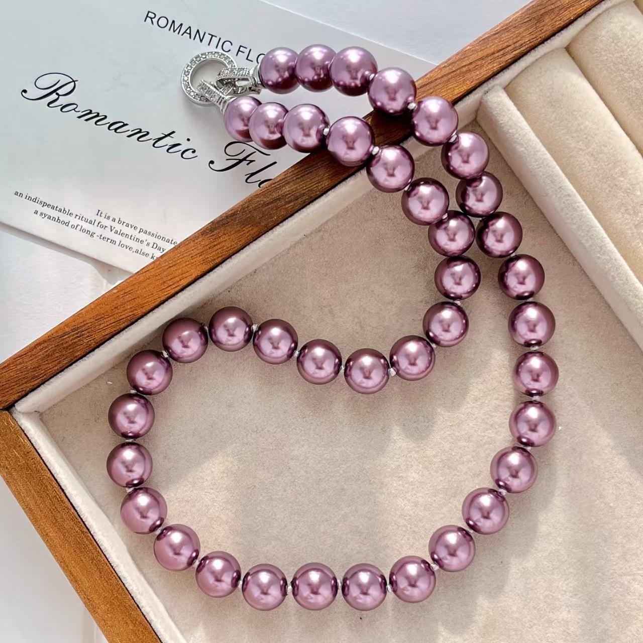 

High Quality 10Mm Retro Premium Heavy Metal Purple Artificial Crystal Pearl Necklace Clavicle Chain