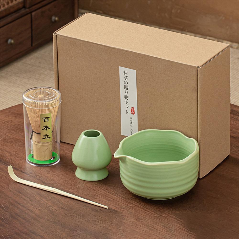 4PCS New Bamboo Ceramic Japanese Matcha Tea Set Food Grade Safe Matcha Whisk Reusable Matcha Stirring Brush