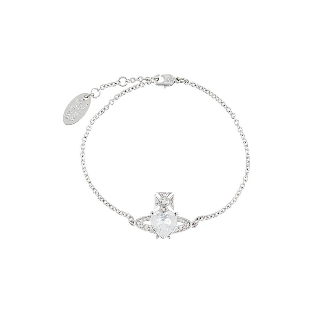 Vivienne Westwood Ariella Heart Imitation Crystal Saturn Brass Bracelet Women bracelet Silver 61020027-W110-W110CN Box