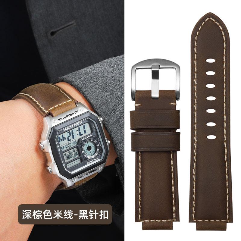 Für Casio kleine quadratische Uhr AE1200/1300/1000 SGW-500H/W218 A159 A158 A168 retro mattiertes Rindslederarmband echtes Lederarmband