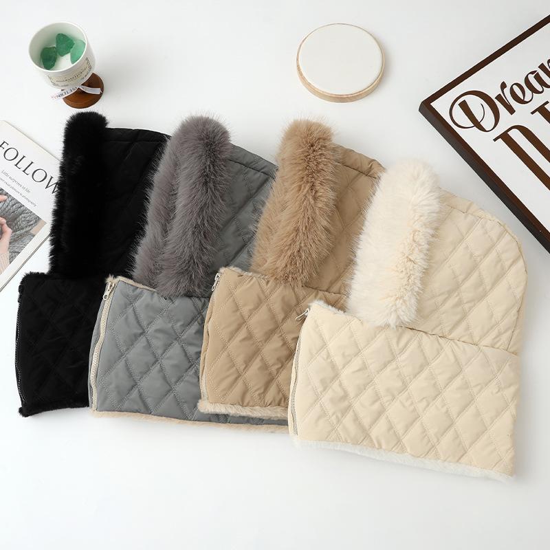 Winter Outdoor Cold proof Zipper Lei Feng Hat Korean Style Plaid Scarf Protective Hat Versatile Windproof Warm Hat