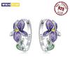 Kadınlar İçin Mor Çiçek Tasarımlı Çok Yönlü 925 Ayar Gümüş Halka Küpeler