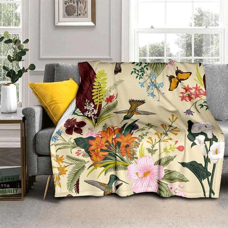 Módní přikrývka se zářivými květinami – lehký flanelový přehoz na pohovku, přikrývka s digitálním potiskem s měkkou a červotočivou flanelovou látkou