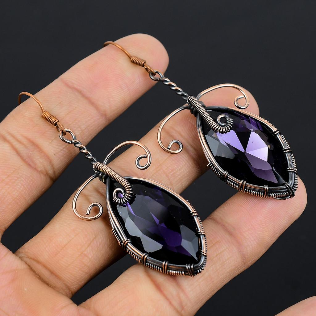 Amethyst & Mystic Topaz Earrings Gemstone Jewelry,  999 Copper Wire Wrapped Earrings, Gift For Women Handmade Earrings