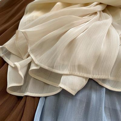 DX~~ High-end European Streamer Gauze Skirt Women, Spring Milk Pearlescent Skirt Temperament Willow Wrinkled Summer Mesh Skirt