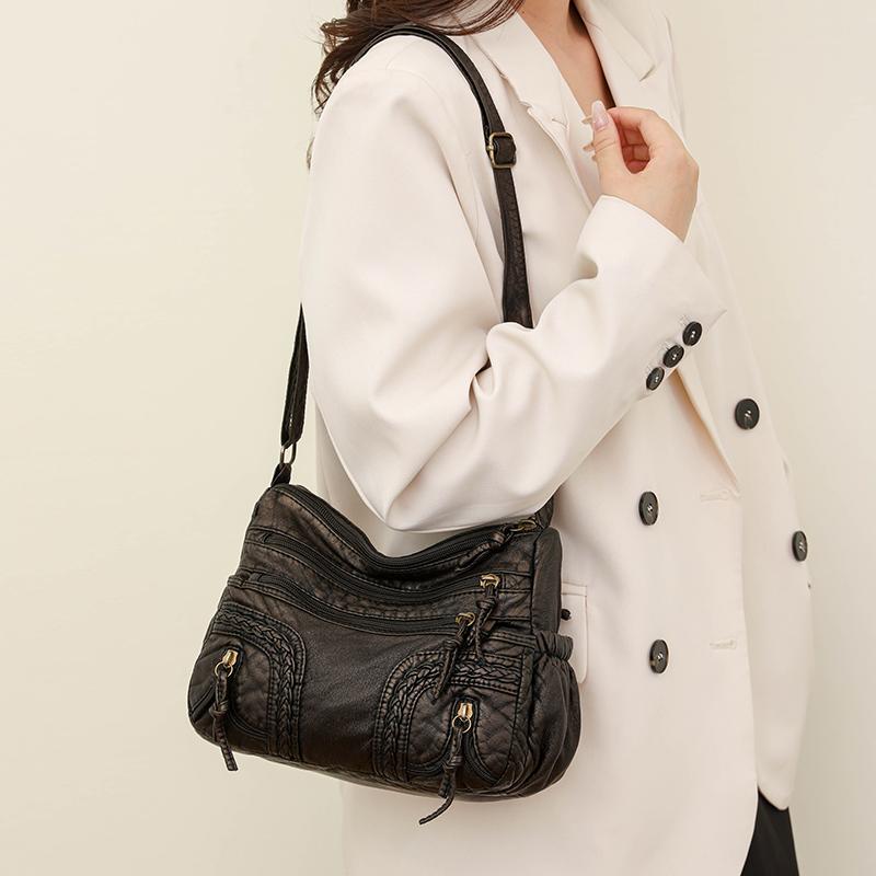 Vintage Stil Crossbody Çanta, PU Deri Omuz Çantası, Kadınlar İçin Dokuma Çok Cepli Çanta