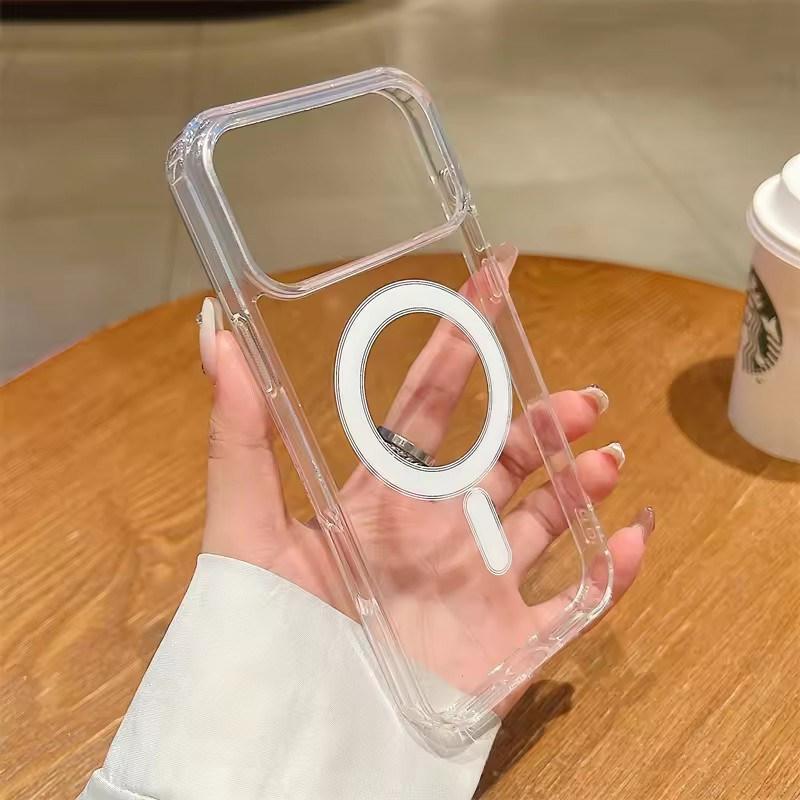 

Роскошная магнитная беспроводная зарядка для чехла MagSafe для iPhone 17 Air Pro Max Задняя крышка Прозрачный чехол iPhone 17 Air