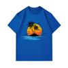 Men's 100% Cotton Crew Neck Short Sleeve T-Shirt, Casual Palm Tree Island Sunset Seagull Print Summer Beach Holiday Comfortable Loose Fit Tee for Dail