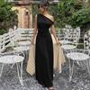 Summer New European and American Women's Clothing Temperament Solid Color Diagonal Collar Sleeveless Waist Thin Hip-wrapped Dress Women