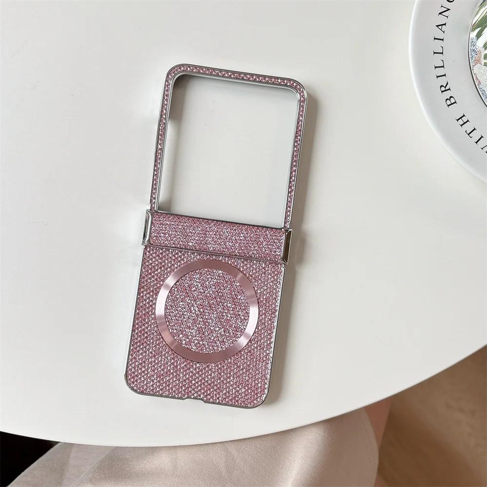 Pro bezdrátové nabíjení Magnetické pokovení Kožené pouzdro na telefon pro Motorola Razr 50 40 Ultra Moto Razr 50 Kryt s ochranou pantu
