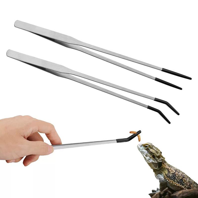 Bent Tip Tweezers For Crafts Stainless Steel Straight And Curved Nippers Tweezers Feeding Tongs For Reptile Lizards Spider