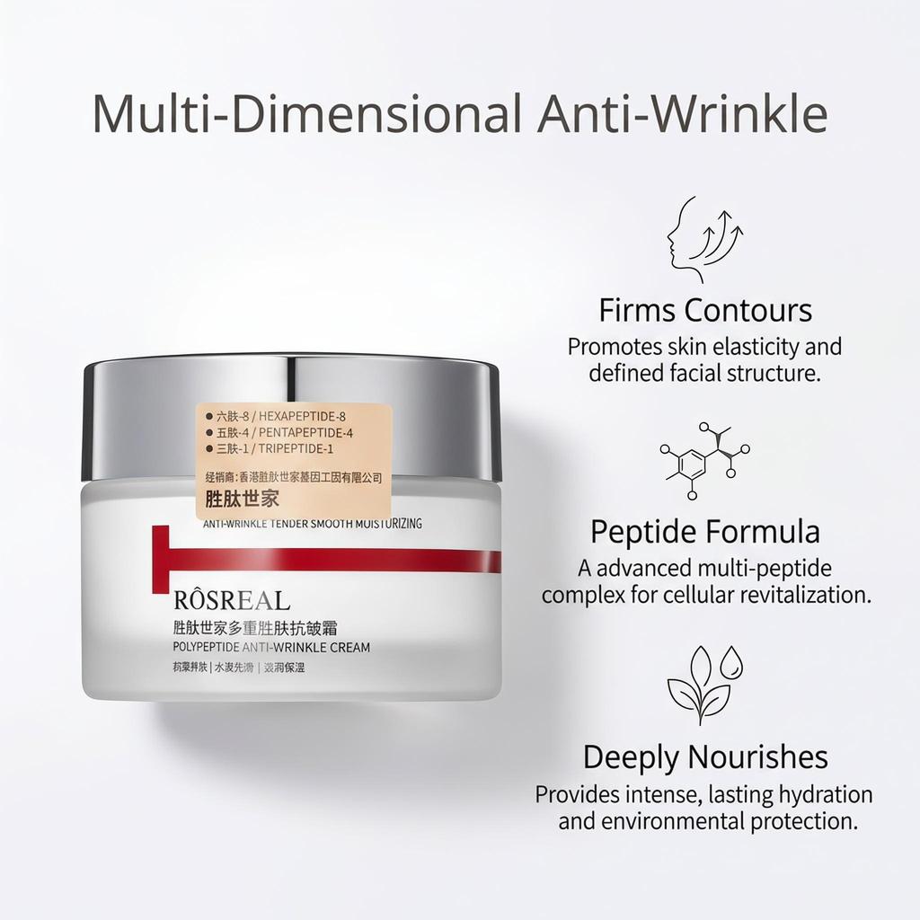 Crema antiarrugas con múltiples péptidos, hidratante y humectante, reafirmante, que atenúa las líneas finas de la piel, crema rejuvenecedora para el rostro de día y de noche