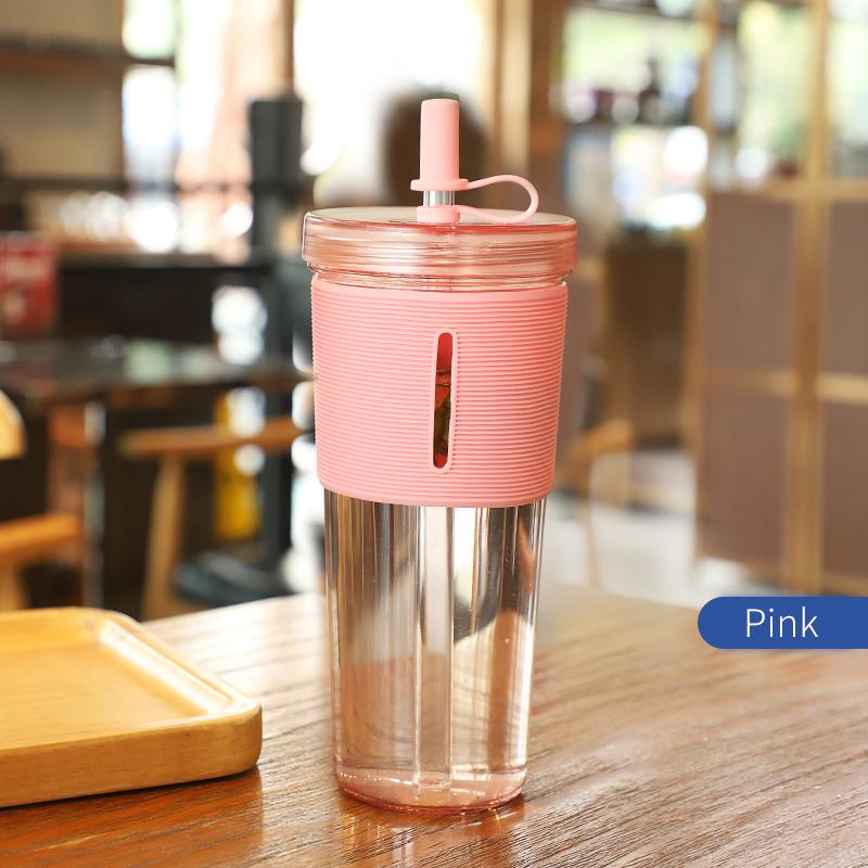 710ml/24oz Large Capacity Coffee Cup, Plastic Water Bottle With Straw, High Temperature Resistant Clear,Reusable Cups with Straw