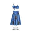 2025 Spring Women's European & American Fashion Vacation Sling Skirt Print Two-Piece Set