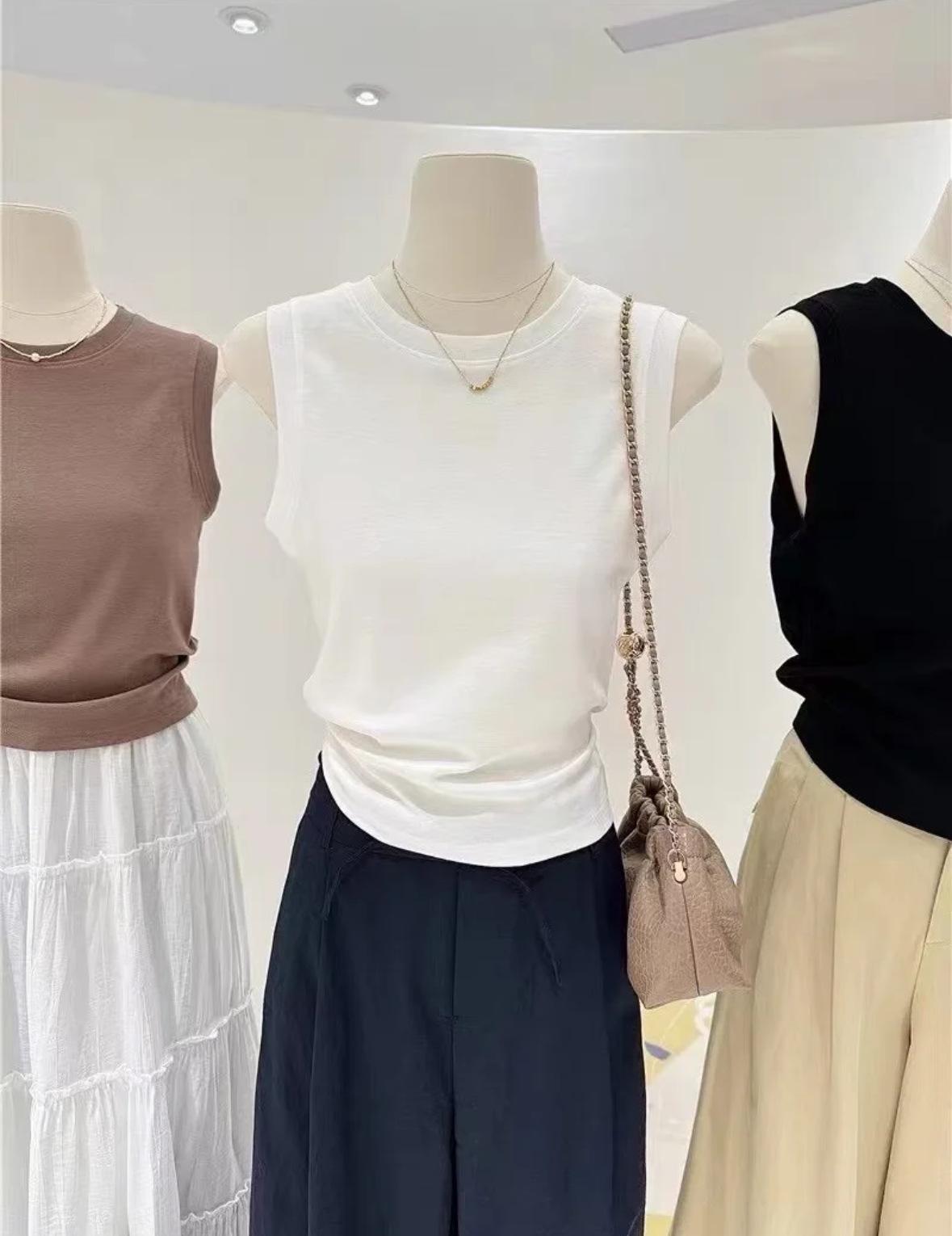 

Basic versatile pure cotton vest women s summer collection breast wear bottom top simple casual style sleeveless suspenders M белый