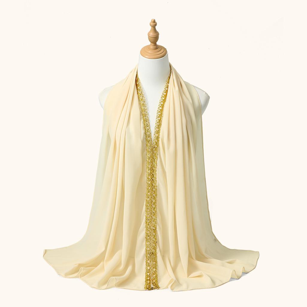 Premium Chiffon Hijab Scarf Women Muslim Hijabs Shawl Shinny Golden Rippled Edge Long Wraps Headband Bandanas Scarves Turbante