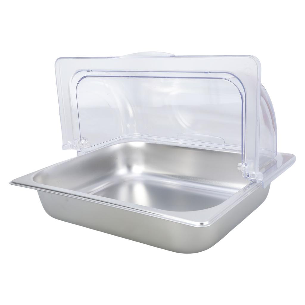 Sturdy Stainless Steel Buffet Serving Trays With Clear Roll Top Covers for Restaurant Kitchen Party Food Display