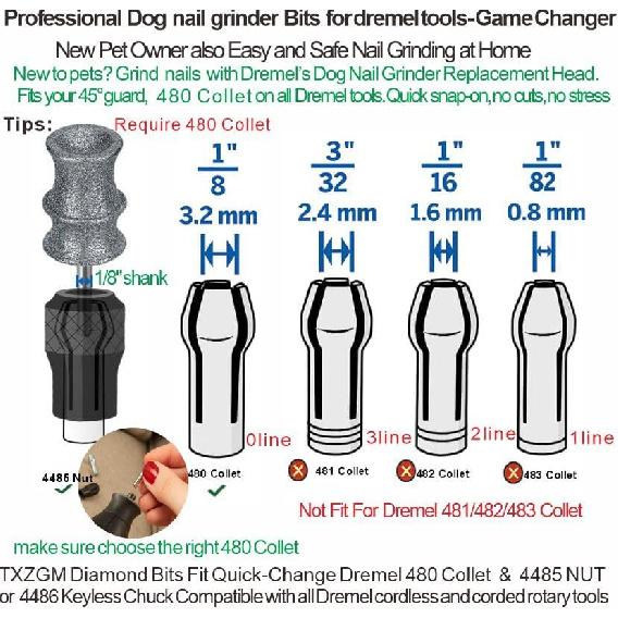 Stress-Free for Dremel Dog Nail Grinder Refill Attachment - Diamond Bit Tip & Replacement Head Fit Dremel 7760 & 7350, for Small to Large Pet Dog/Cat