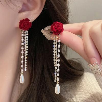 Moda elegantă coreeană zircon smuls camelie perle ciucuri cercei suspendate pentru femei fete cadou bijuterii cu ridicata