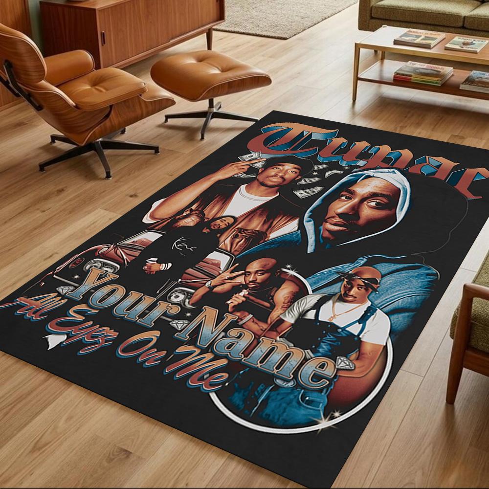2pac Customize Text Floor Mat Perfect for Dormitory Entryway Outdoor Game Room Anti-slip Rug Anime Office Decor Best for Christmas