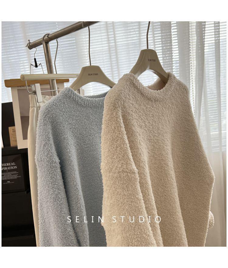 2025 Winter Women’s Chic Korean-Style Round Neck Knitted Pullover Sweater