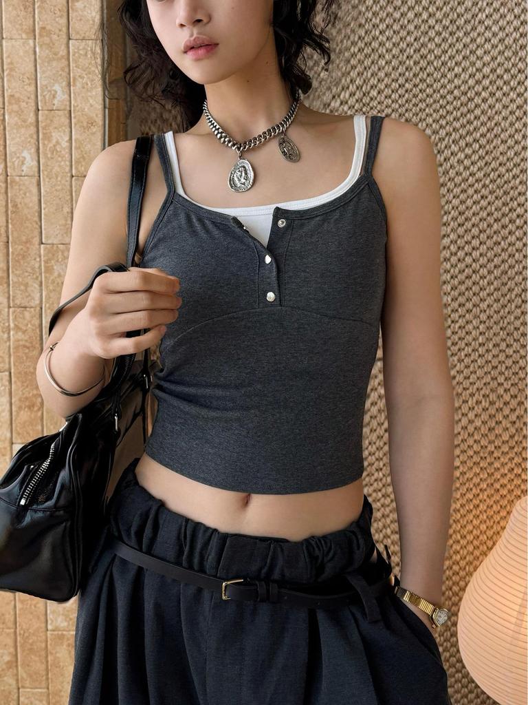 Louvre Spring Double Strap Buttoned Camisole Slimming Top
