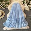 Sommer Herbst Neu Einfarbig Rüschen Patchwork Chiffon Fließender Rock für Damen Hoher Bund Vielseitiger Midi Rock für Damen