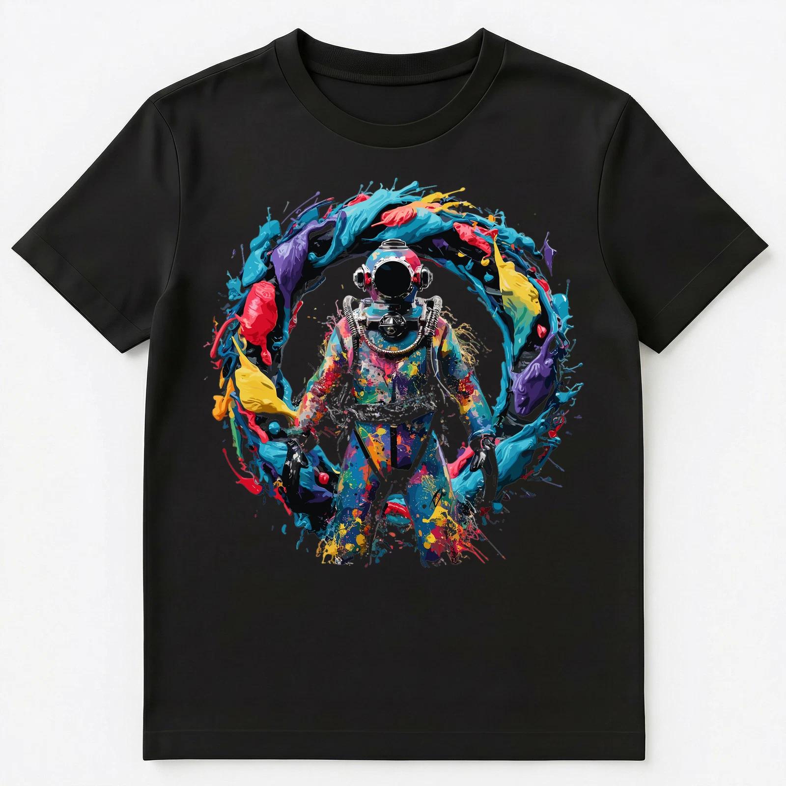 

Colorful Paint Splash Deep Sea Diver In Suit Art Graphic Unisex T-Shirt 2XL
