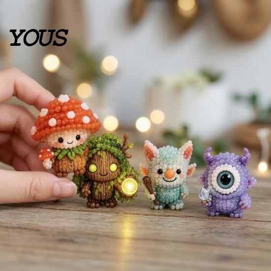 Beaded Figure Making Kit Glowing Fantasy Spirits DIY Bead Kit, 3D Mini Elf Beading Craft Set, Handmade Art Small Display Crafts Ornament with