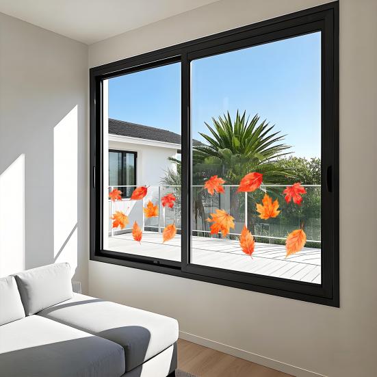Watercolor Maple Leaf Static Cling Window Sticker, Removable & No Adhesive Home Decor, Decorative Glass Decal for Bedroom and Balcony
