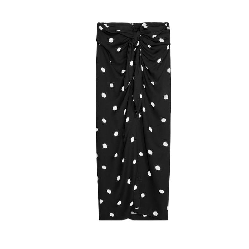 

Summer Women s Clothing Wrapping Towel Style Bows Asymmetric Hem Polka Dot Printed Mid Waist Midi Dress 3572566 Black L