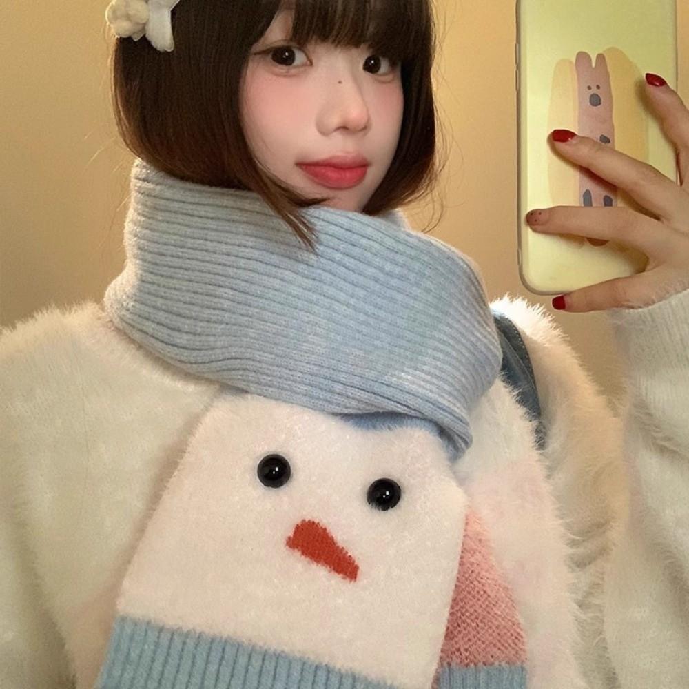 Korean Style Cashmere Blend Scarf Lightweight Knitted Shawl Snowman Pattern Scarf Women/Men