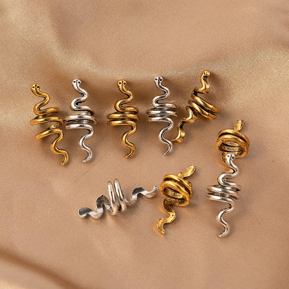 10pcs Alloy Snake Dreadlock Decor Hair Ring Hair Accessories Hair Braid Rings Clips Dread Locks Hair Braiding Metal Decoration