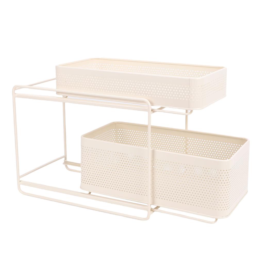 Under Sink Organizer 2 Tier Slide Out Sink Shelf Cabinet Storage Seasoning Organizer Rack for Kitchen Bathroom Cream