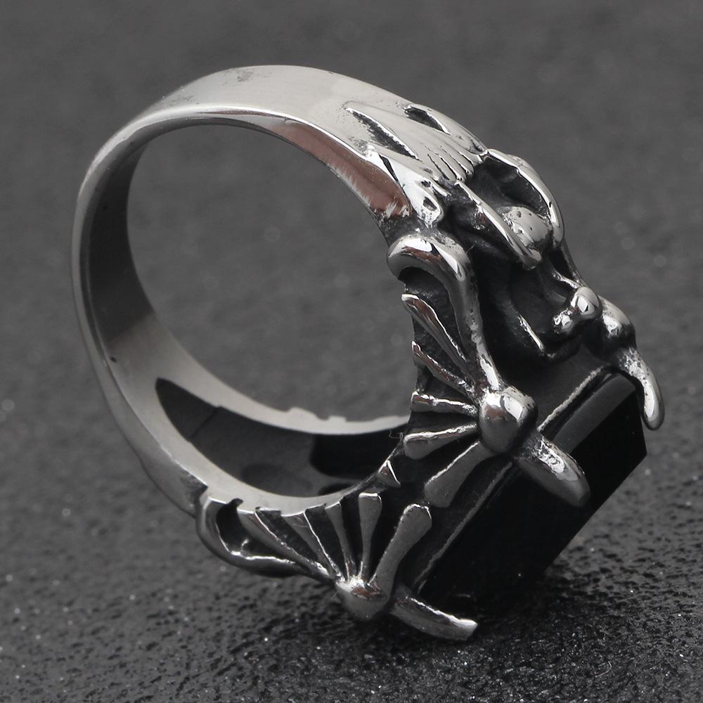 11MM Retro Dark Gothic Punk Ghost Rhinestone Stainless Steel Ring for Men