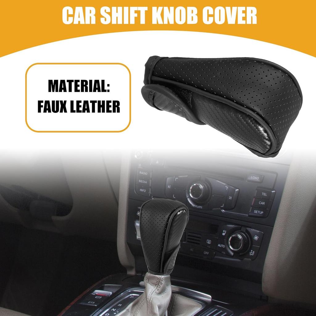 1 Pc Universal Car Shift Knob Cover - Automatic Car Knob Gear Sticky Protector Carbon Fiber Pattern Breathable - Faux Leather Black
