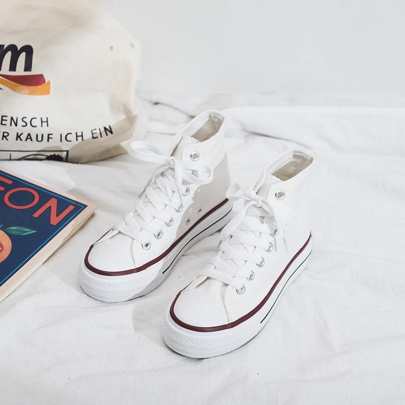 Fubu 2024 Korean High-Top Thick-Soled Canvas Women's Shoes, 1970s Hong Kong Style, All-Match Platform Trend.