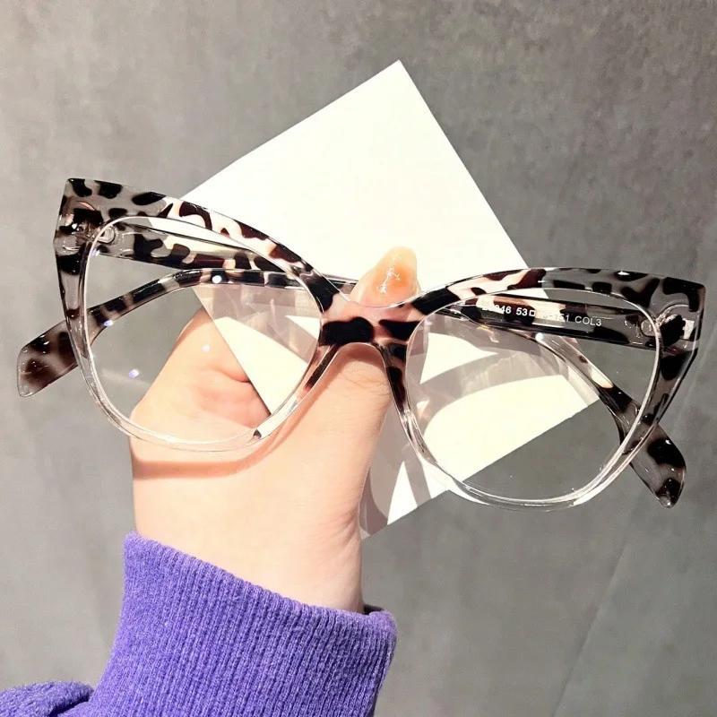 New Women Glasses Frame Cat Eye Flat Mirror Fashion Eyeframe Retro Anti Blue Light Trendy Man Decorative Glasses Plain Eyewear
