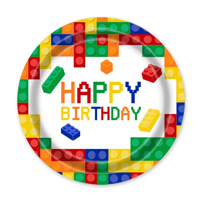 Colorful Lego-Themed Party Plates, Cups, and Napkins Set for Kids
