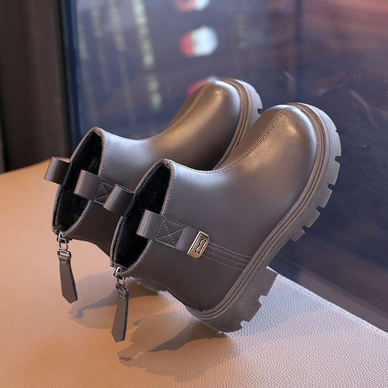 Girls boots 2025 new autumn and winter foreign style Martin boots little girl fashion leather boots children's velvet short boots