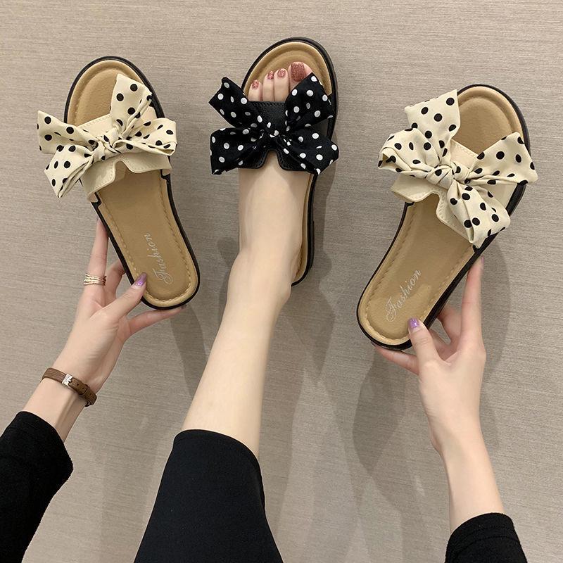 Women's Bowknot Summer Slippers - Fashionable Soft Sole One-Strap Sandals for Beach, Outdoor, and Home Use.