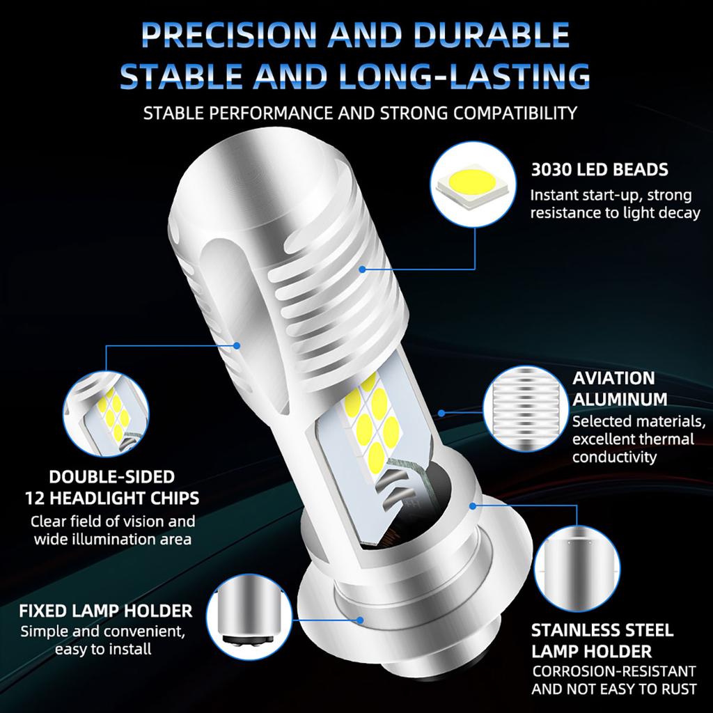 H4 BA20D P15D LED Bulbs Motorcycle Headlight Canbus Hi/Lo Beam Lamp 12SMD Super Bright Day Running Light for Motorbike Scooter