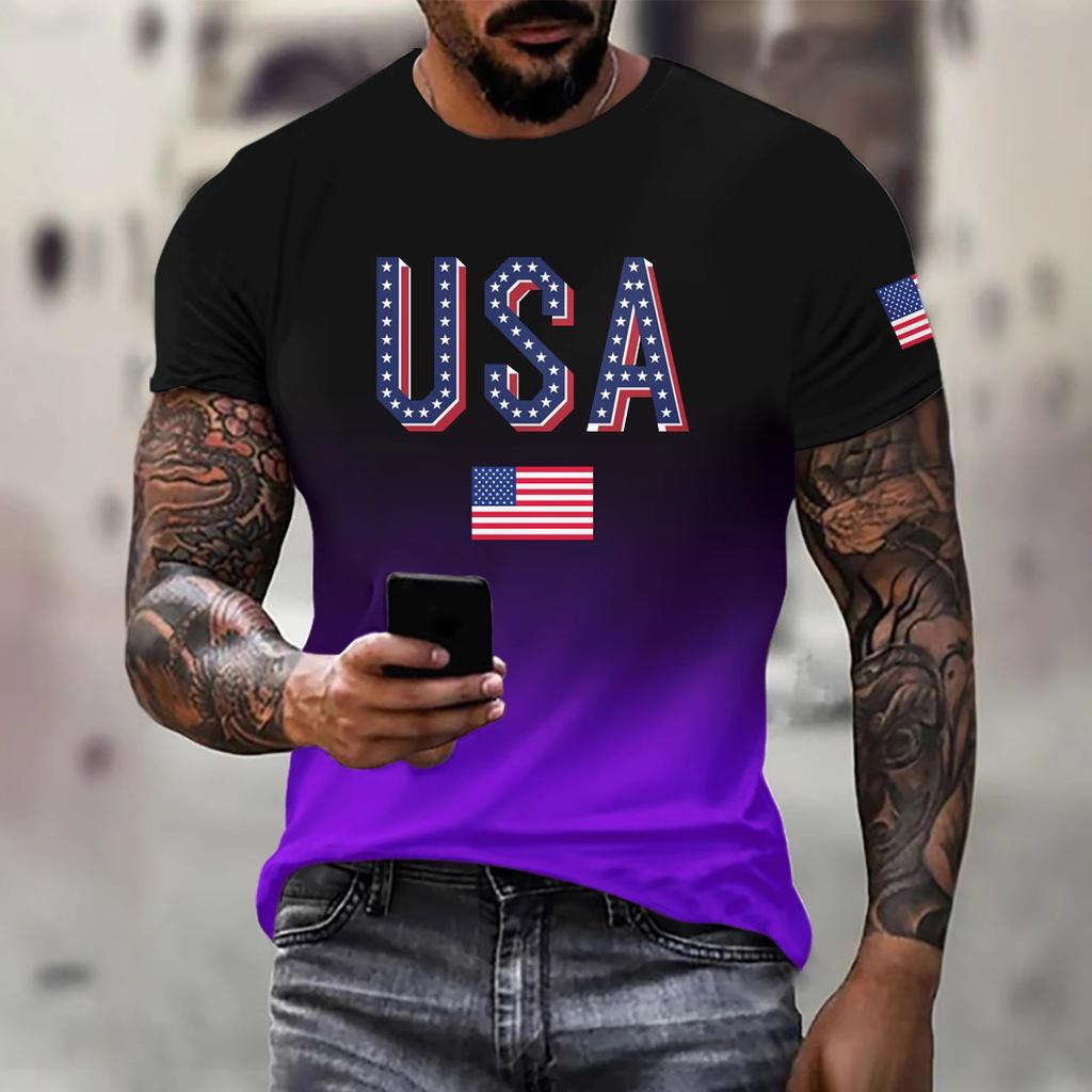 3D Digital Printed Casual Men's T-shirt with American Flag T-Shirts